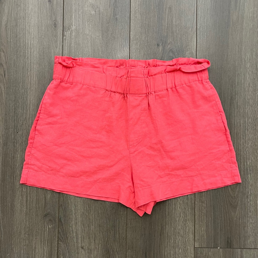 A New Day Coral Pink Linen Blend Paperbag Waist Shorts Womens Large Pockets